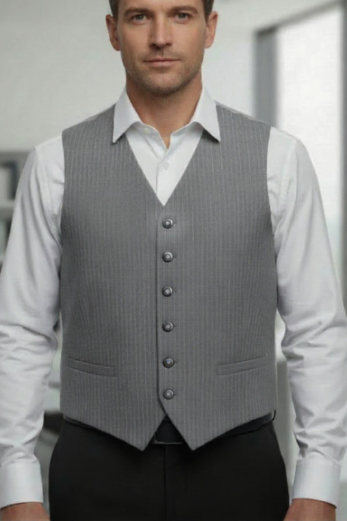 Leonardo Valenti Grey Strip Weave Vest - Made in Italy