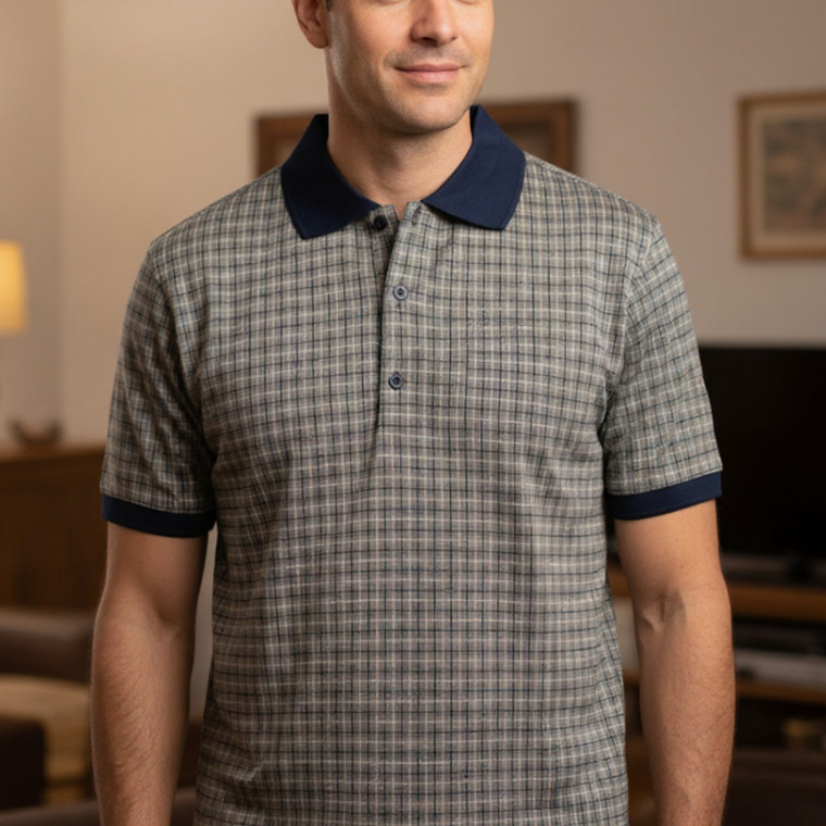 Rodolfo Verga Navy & Tan Long Staple Filoscozia Cotton Polo - Made in Italy