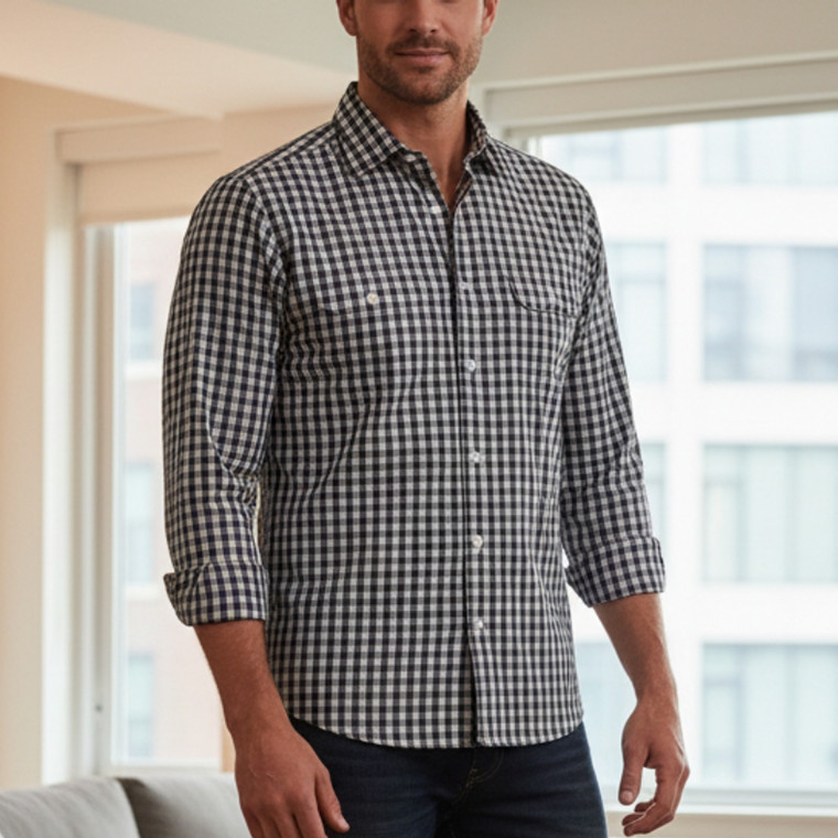 Leonardo Valenti Black & White Check Slim Fit Sport Shirt - Made in Italy