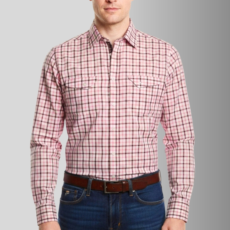 Leonardo Valenti Fuchsia Check with Embroidery Slim Fit Sport Shirt - Made in Italy