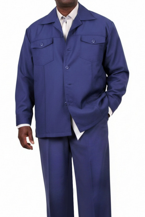 Leonardo Valenti 2-Piece Wide Leg Walking Suit - Blue