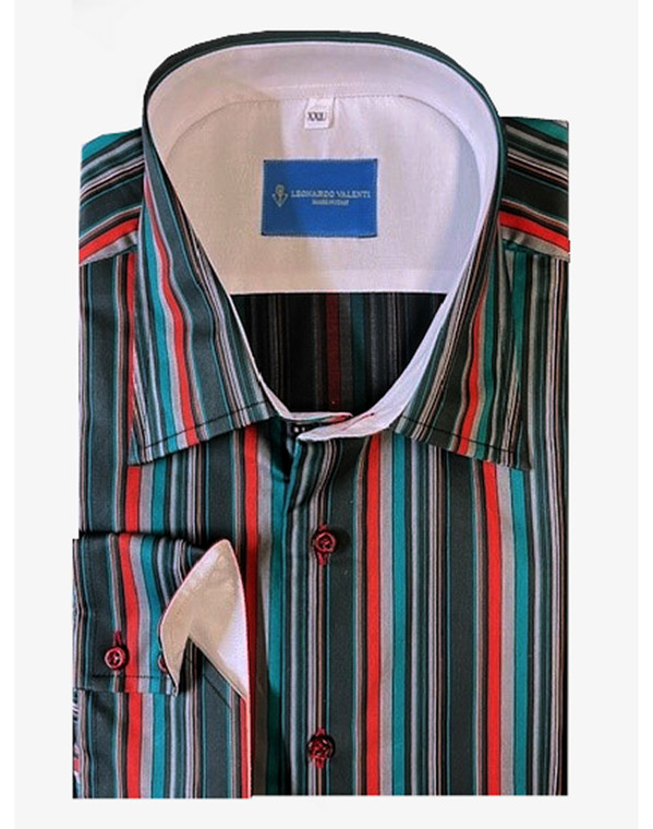 Leonardo Valenti Multi Stripe Slim Fit Sport Shirt - Made in Italy