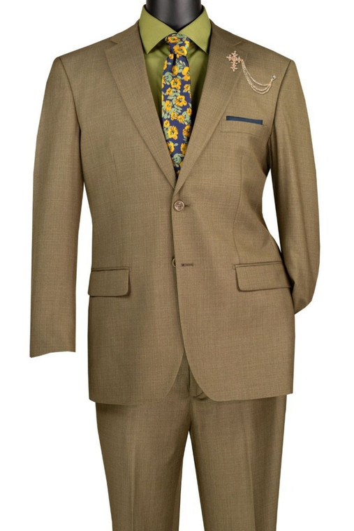 Vinci 2-Button Taupe Texture Weave Suit with Flat-Front Slacks - Classic Fit Vinci 2-Button Taupe Texture Weave Suit with Flat-Front Slacks - Classic Fit