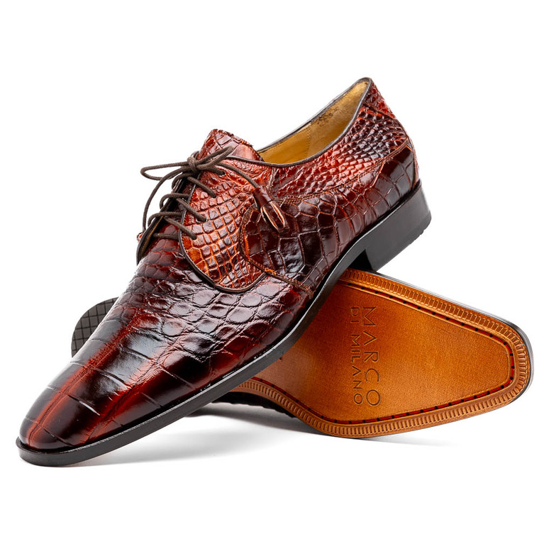 Marco di Milano 100% Genuine Alligator Dress Tie Shoe - Rustic Cognac