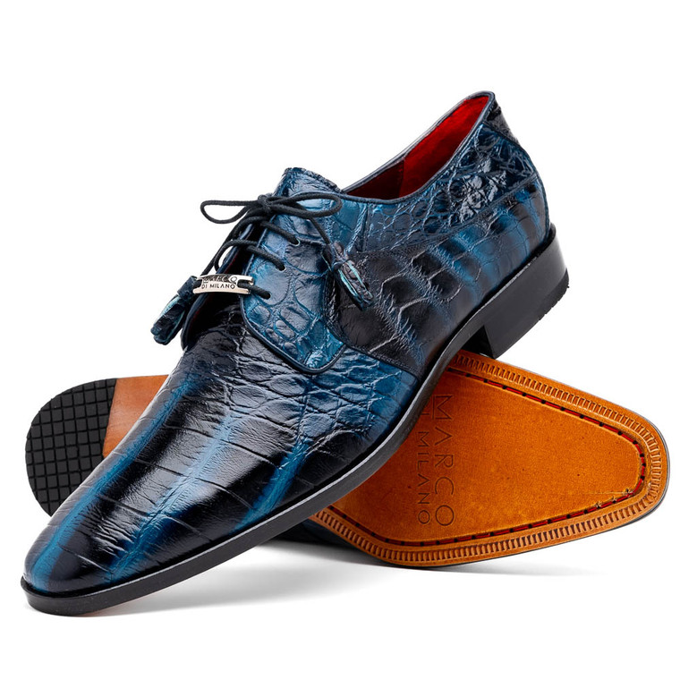 Marco di Milano 100% Genuine Alligator Dress Tie Shoe - Rustic Navy