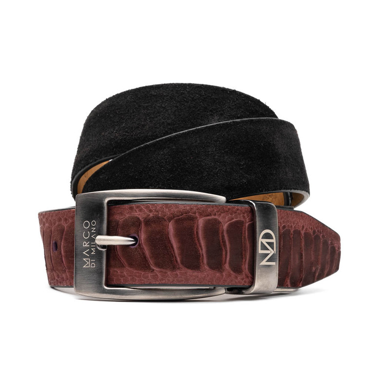 Marco di Milano Genuine Ostrich Leg & Suede Dress Belt - Black & Wine