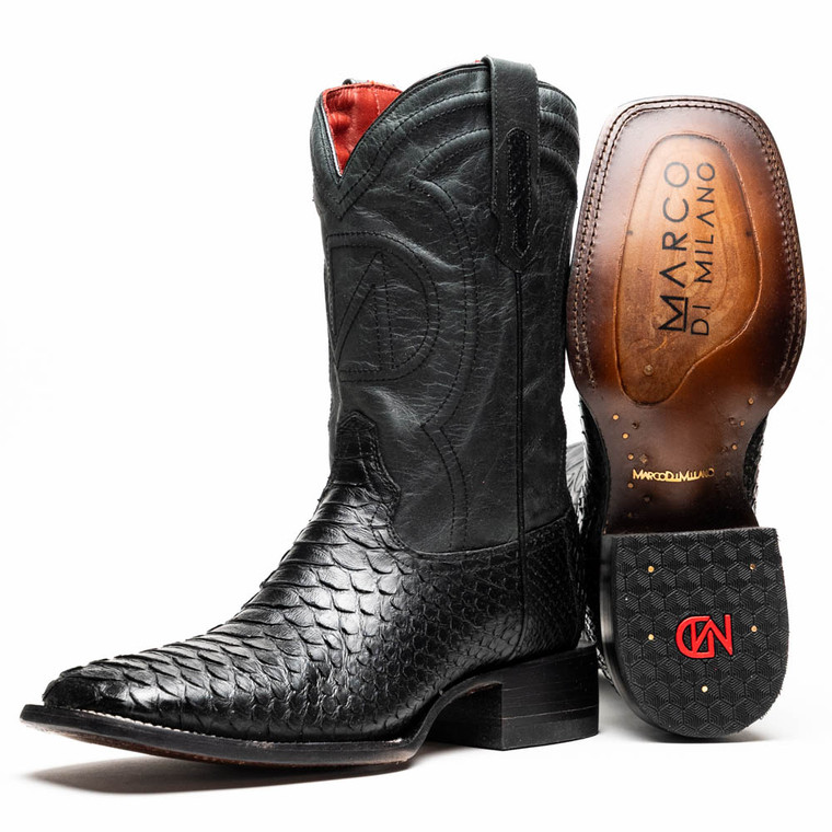Marco di Milano Genuine Python Square Toe Western Boot - Black