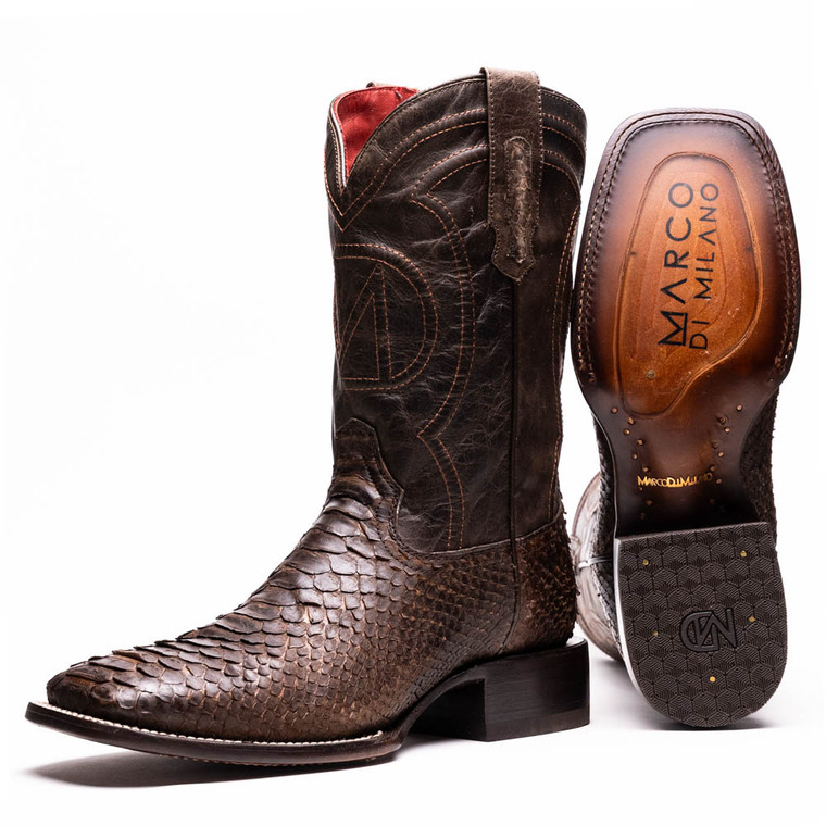Marco di Milano Genuine Python Square Toe Western Boot - Brown