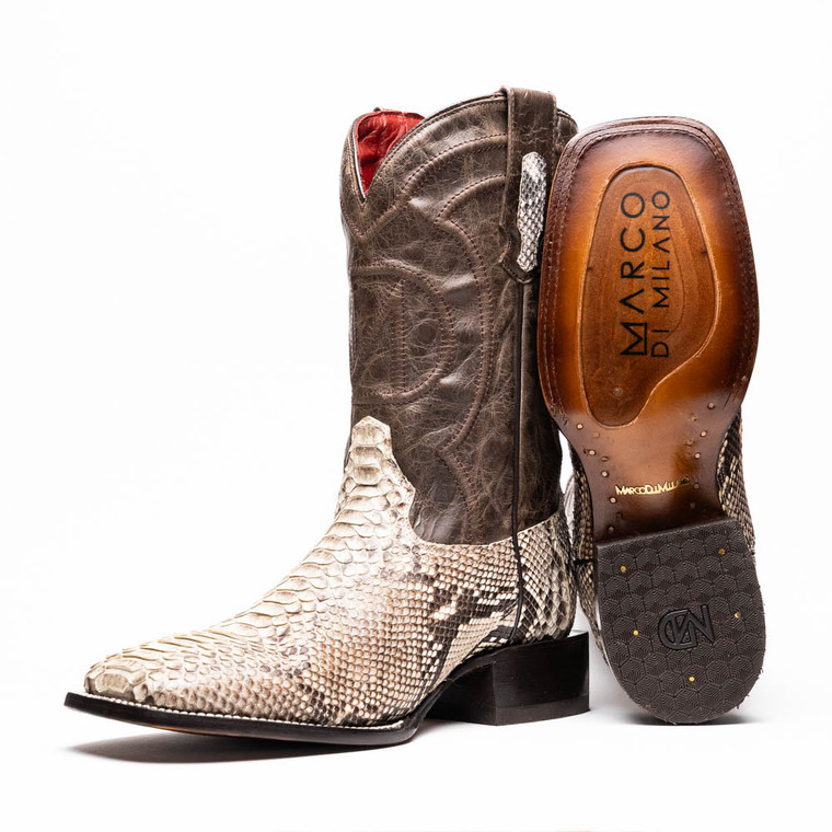 Marco di Milano Genuine Python Square Toe Western Boot - Natural & Brown