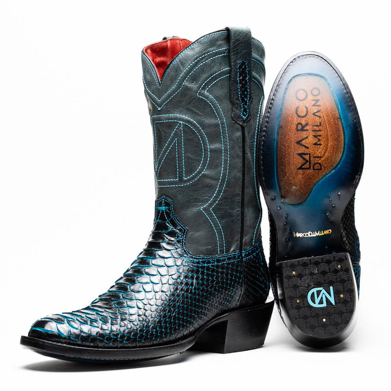 Marco di Milano Genuine Python Round Toe Western Boot - Black & Blue