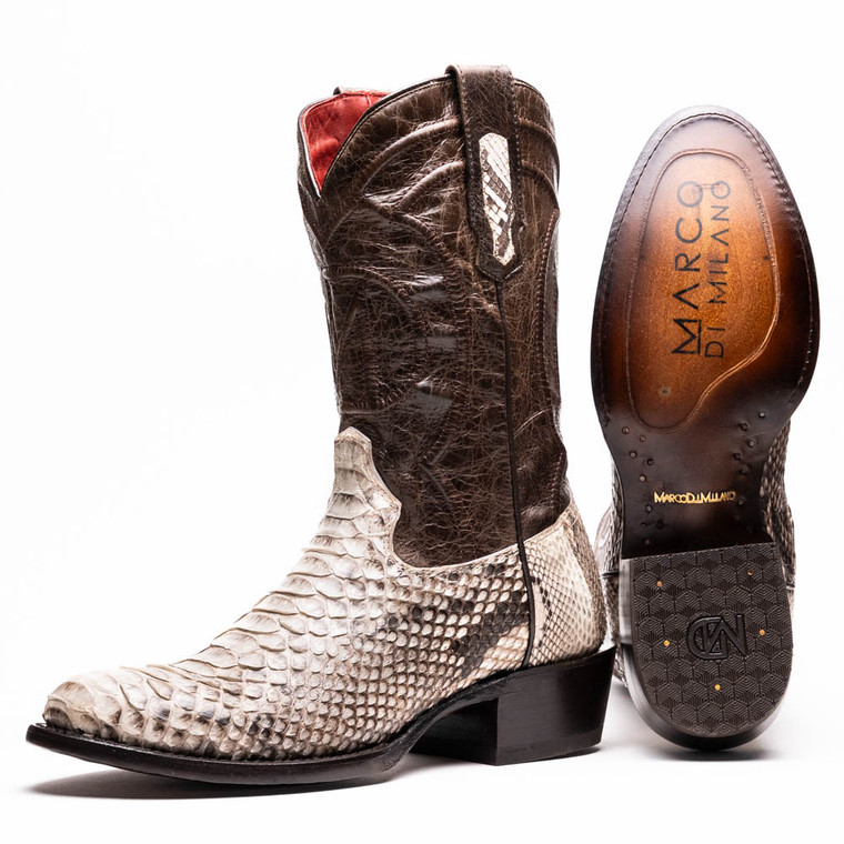 Marco di Milano Genuine Python Round Toe Western Boot - Natural & Brown