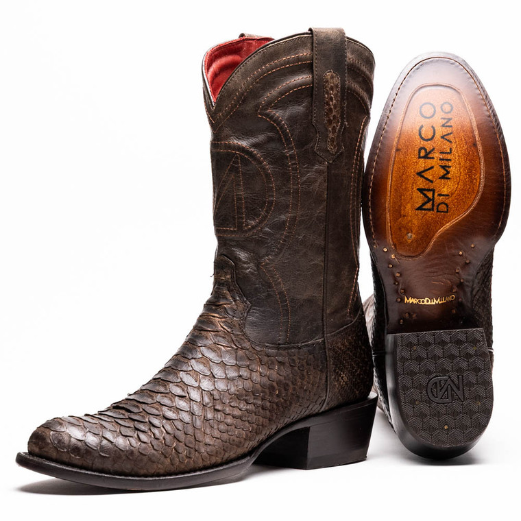 Marco di Milano Genuine Python Round Toe Western Boot - Brown