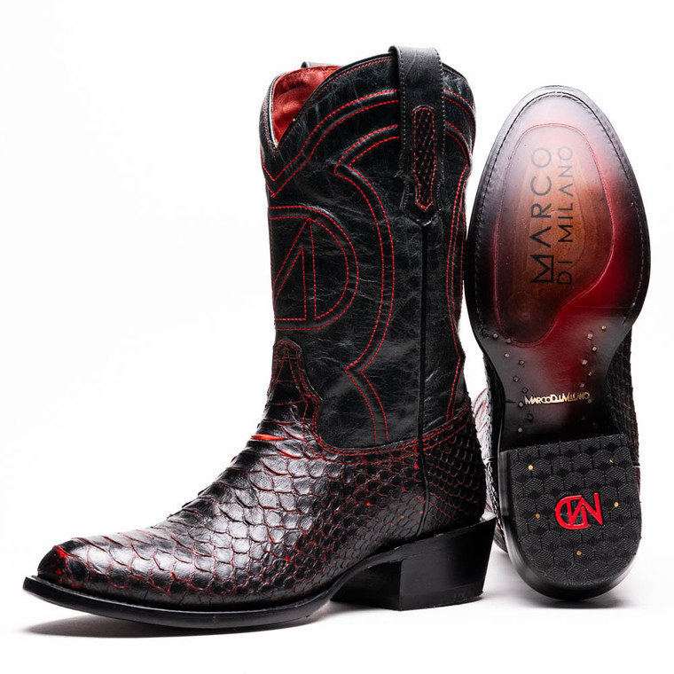 Marco di Milano Genuine Python Round Toe Western Boot - Black Cherry