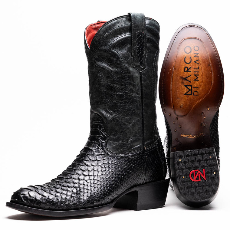 Marco di Milano Genuine Python Round Toe Western Boot - Black