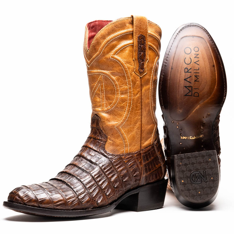 Marco di Milano Genuine Caiman Belly Round Toe Western Boot - Aged Maple