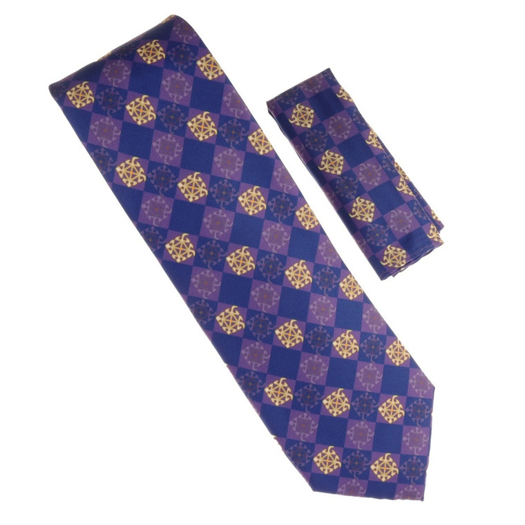 100% Printed Silk Necktie with Pocket Square - Funtunfunefu Denkyemfunefu Symbols