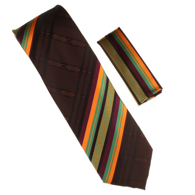 100% Printed Silk Necktie with Pocket Square - Diagonal Kente Print
