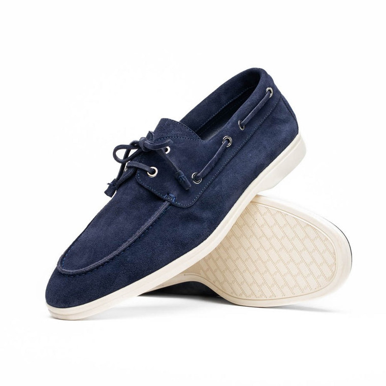 Zelli 100% Goatskin Suede Italian Boat Shoe - Navy