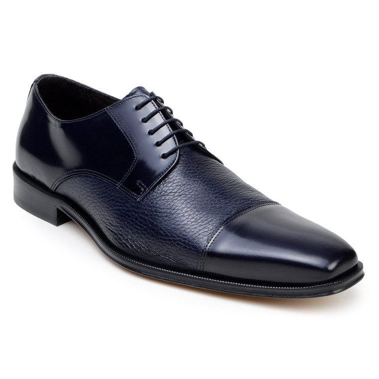 Belvedere Deerskin & Napa Leather Classic Cap Toe Dress Tie Shoe - Navy Blue