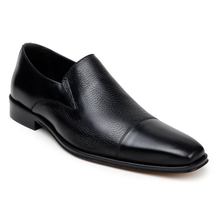 Belvedere Deerskin & Napa Leather Cap Toe Dress Loafer - Black