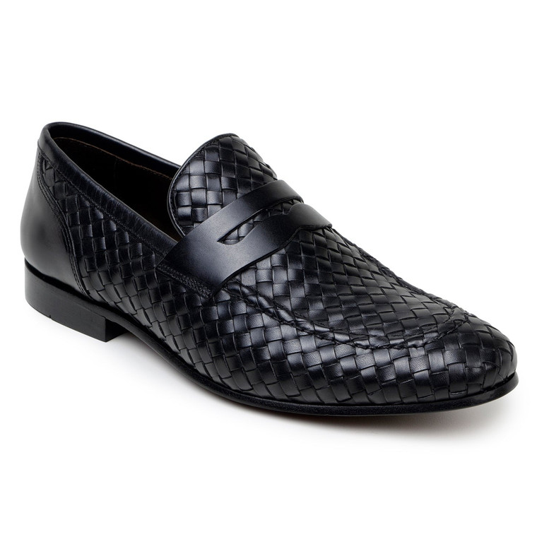 Belvedere Genuine Italian Woven Leather Penny Loafer - Black