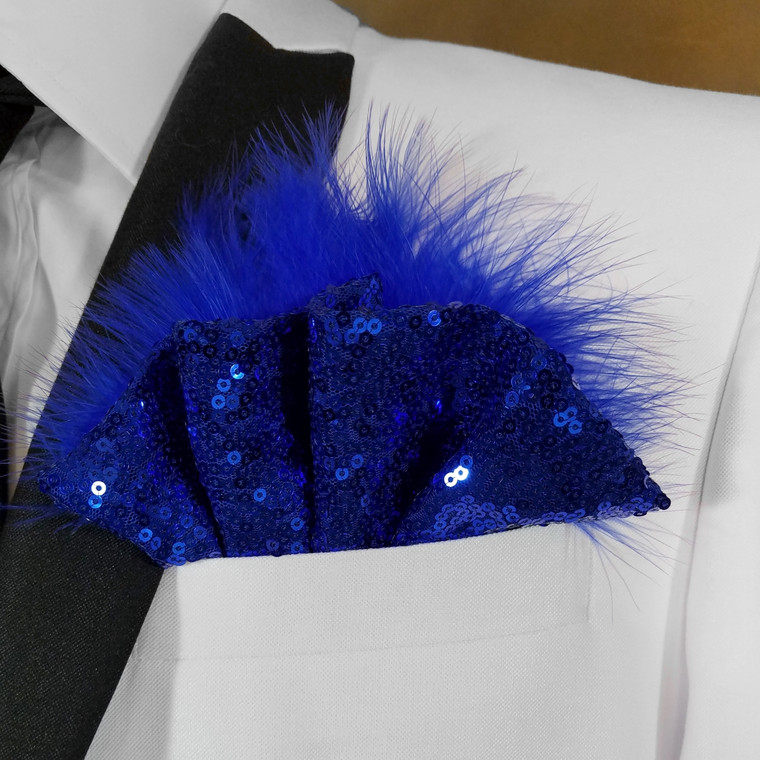 Royal Blue Sequin Ruffle & Feather Pocket Square Insert