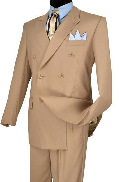 Vinci Double-Breasted Suit with Hidden Adjustable Waist - Light Beige