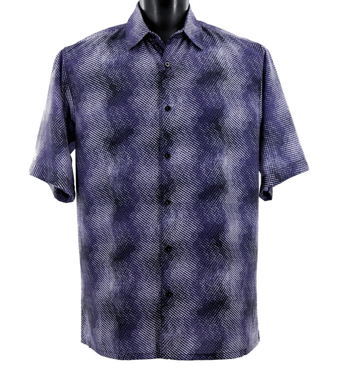 Bassiri Short Sleeve Camp Shirt - Purple Moiré Patterned