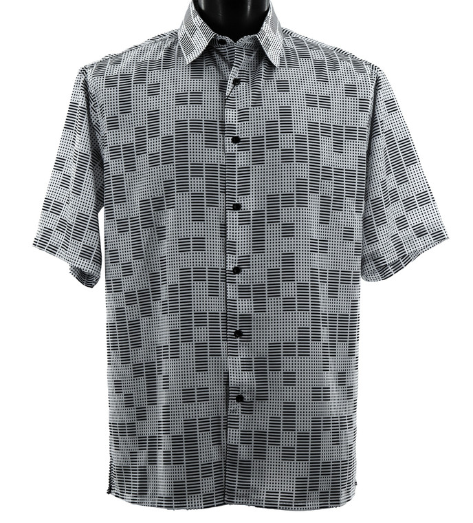 Bassiri Black on White Dash & Dots Short Sleeve Camp
