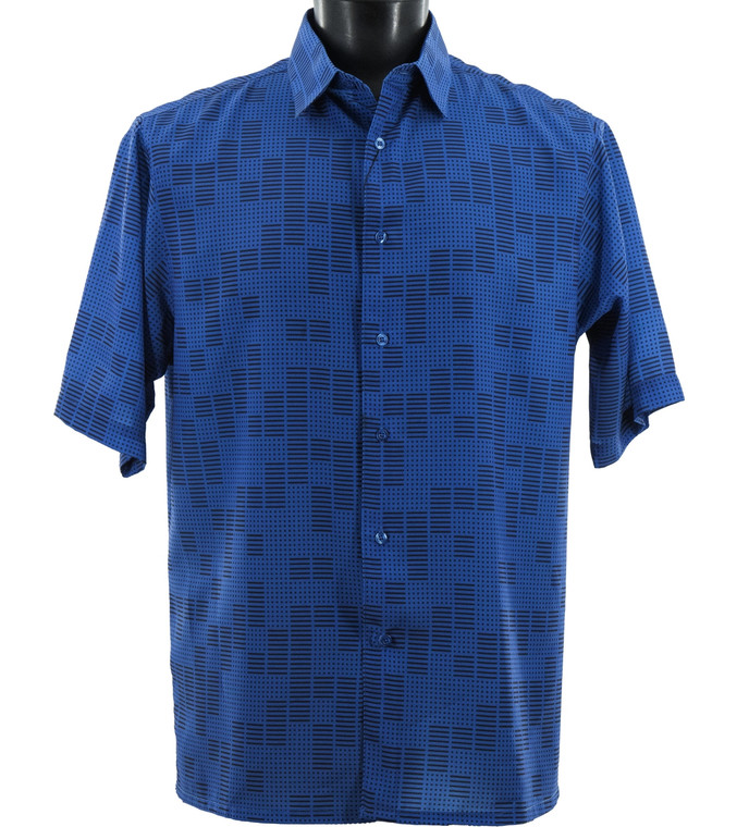 Bassiri Black on Royal Dash & Dots Short Sleeve Camp Shirt