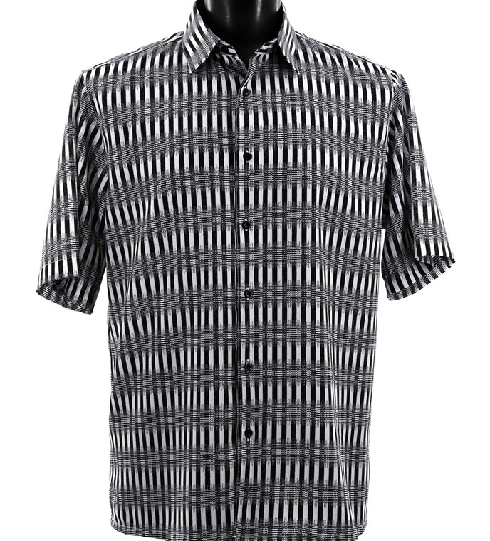 Bassiri Black Abstract Lines Short Sleeve Camp Shirt