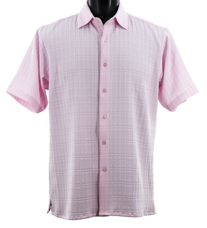 Bassiri Pink Waffle Textured Short Sleeve Camp Shirt