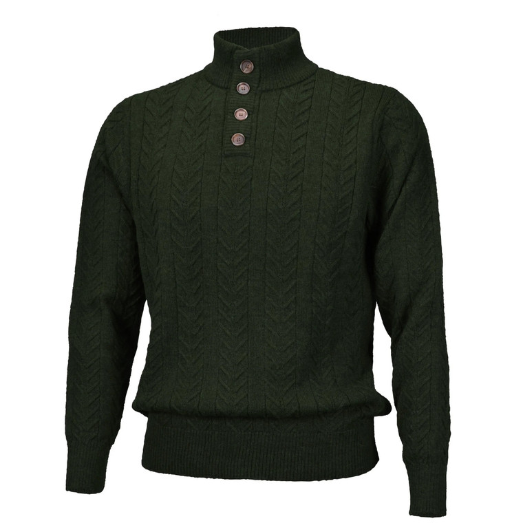 Peru Unlimited 100% Royal Alpaca Cable Button Neck Sweater - Hunter Green