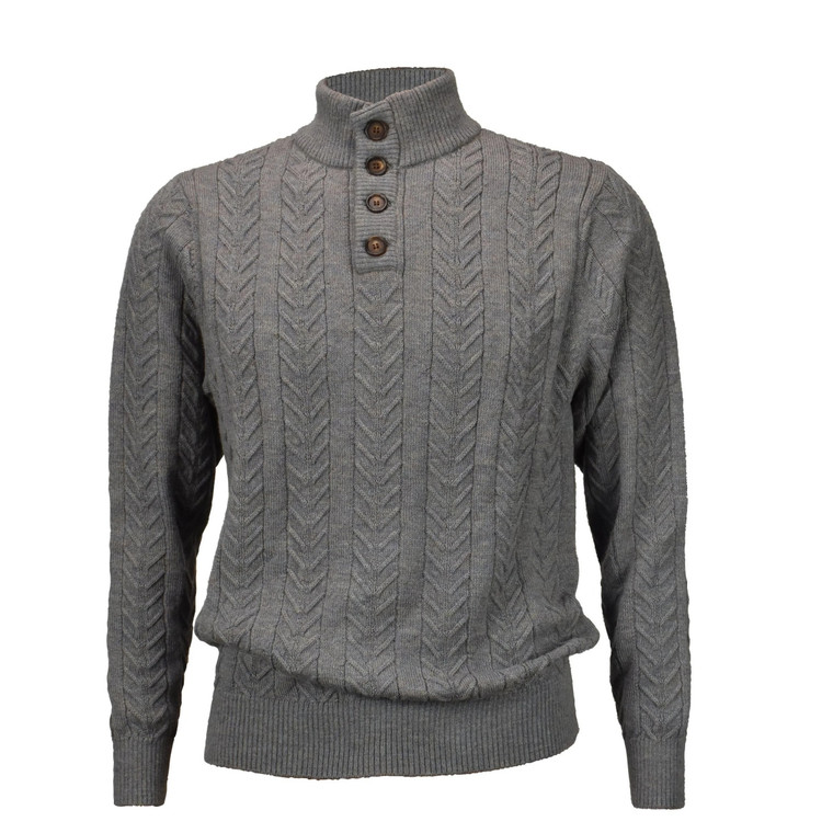 Peru Unlimited 100% Royal Alpaca Cable Button Neck Sweater - Grey Heather