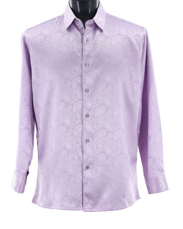 Bassiri Lavender Paisley Tonal Weave Long Sleeve Camp Shirt