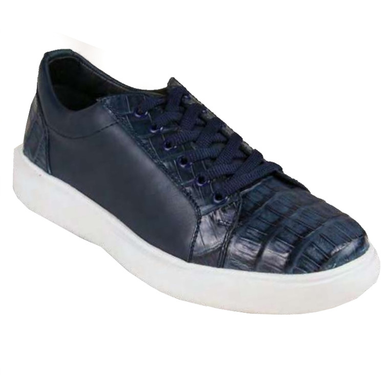 Los Altos Genuine Caiman Croc Belly & Calf Leather Navy Blue Sneaker