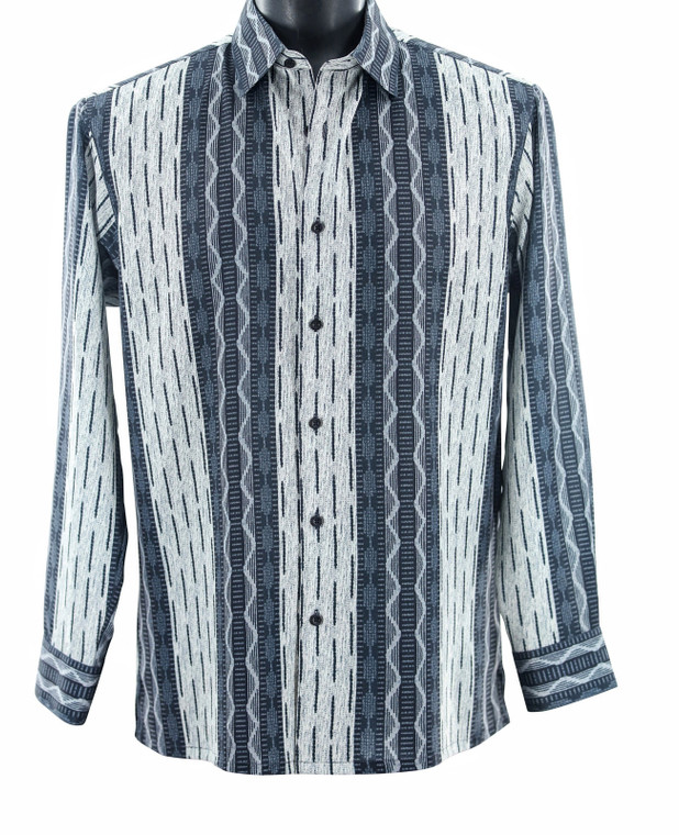 Bassiri Long Sleeve Camp Shirt - Slate Tone Vertical Design