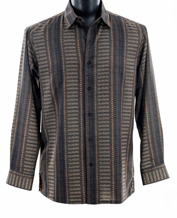 Bassiri Long Sleeve Camp Shirt - Arrow Design in Brown Tones