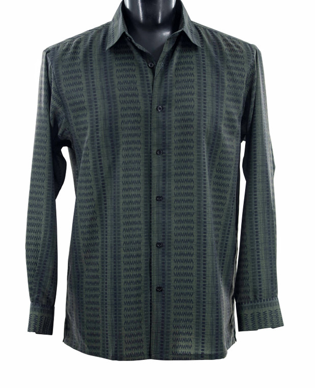 Bassiri Long Sleeve Camp Shirt - Arrow Design in Olive Green