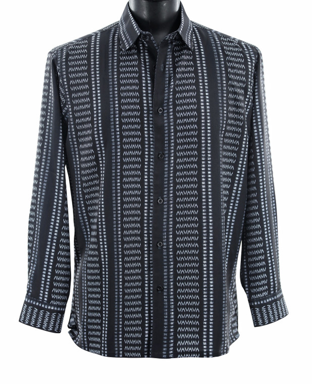 Bassiri Long Sleeve Camp Shirt - Arrow Design in Black & White