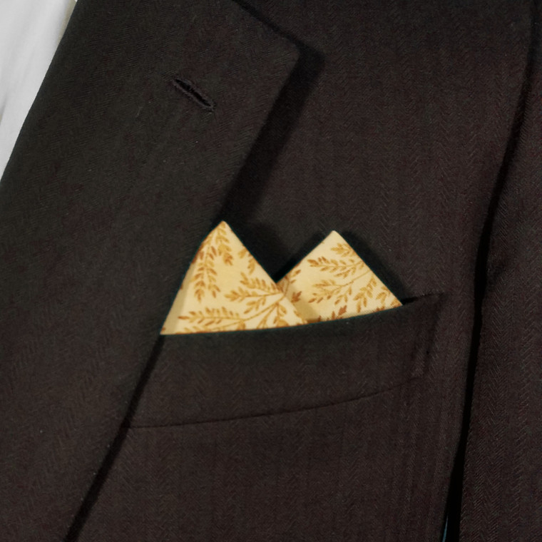 100% Cotton Pre-Folded Pocket Square Handkerchief Insert -  Golden Branches