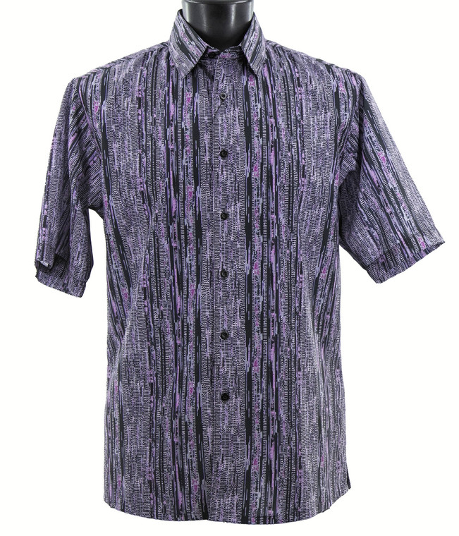 Bassiri Purple Variegated Design Short Sleeve Camp Shirt