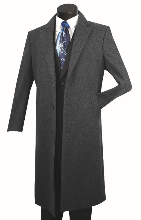 Clearance: Vince 3-Button Classic Long Wool Overcoat - Charcoal