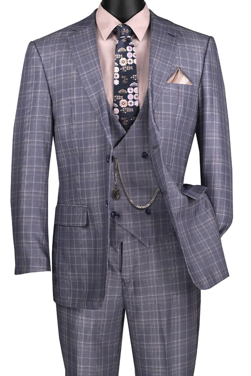 Clearance:  Vinci 2-Button Light Purple Glenplaid Suit with Low-Cut Vest