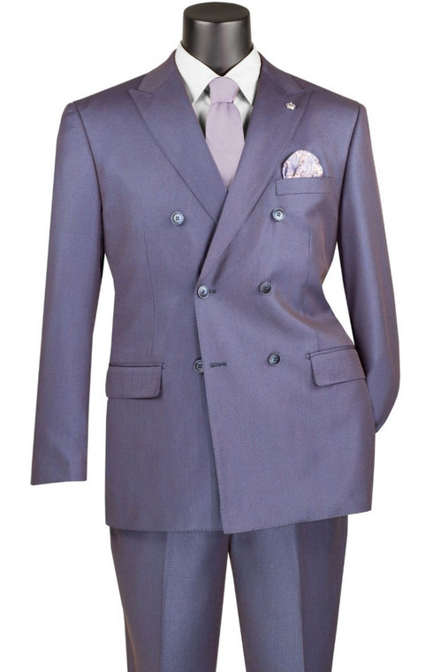 Vinci Sharkskin Double-Breasted Suit  with Built in Pocket Square - Dusty Purple