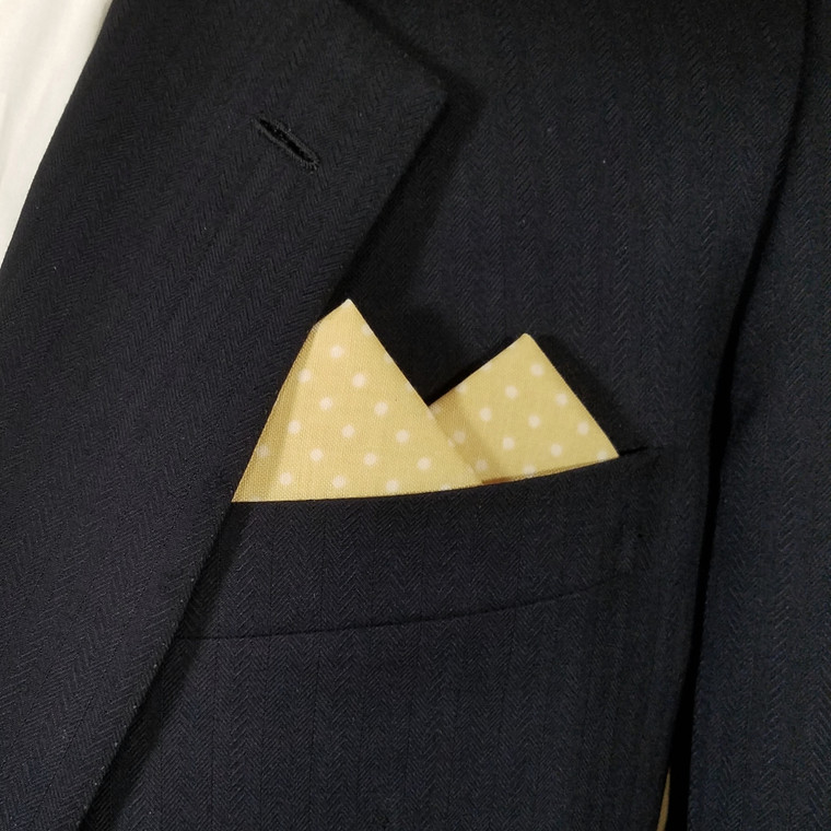 100% Cotton Pre-Folded Pocket Square Handkerchief Insert - Soft Yellow Polka Dots