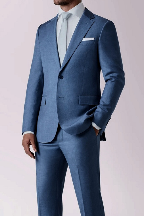 MaxDavoli 2-Button Super 150's Steel Blue Heather Wool Suit 