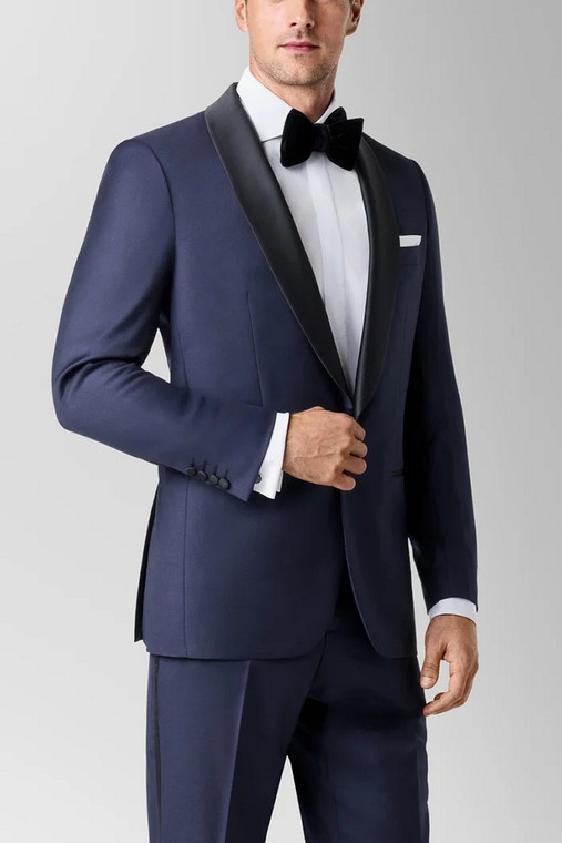 MaxDavoli Shawl Collar Super 150's Blue Wool Tuxedo 