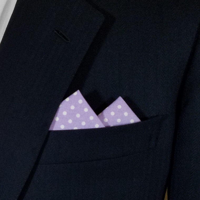 100% Cotton Pre-Folded Pocket Square Handkerchief Insert - Light Purple Polka Dot