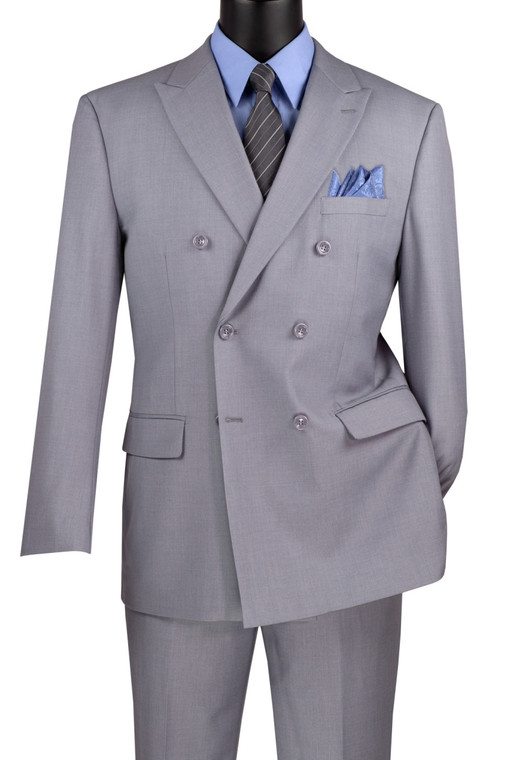 Clearance: Vinci Double-Breasted Suit with Hidden Adjustable Waist - Light Heather Grey